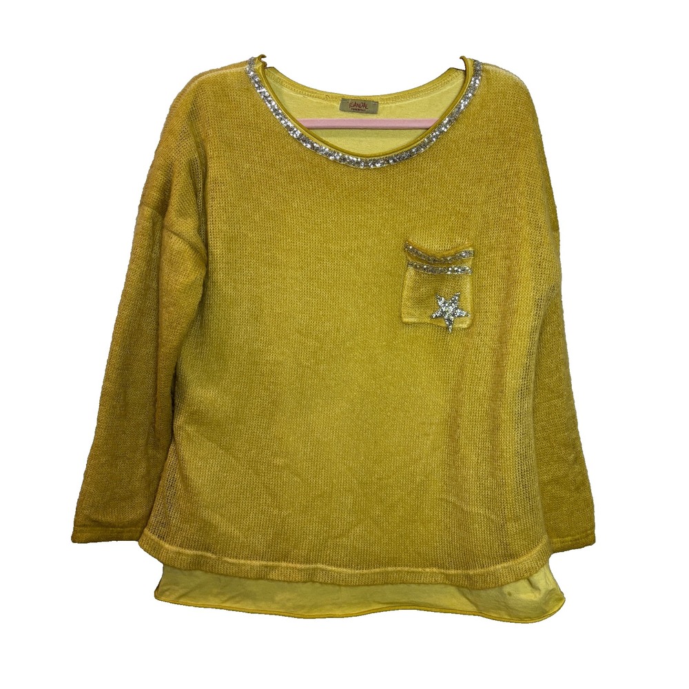Scandal Women's XL Sweater Yellow Mohair Lady Pullover Jumper‎ Cozy Italy Made